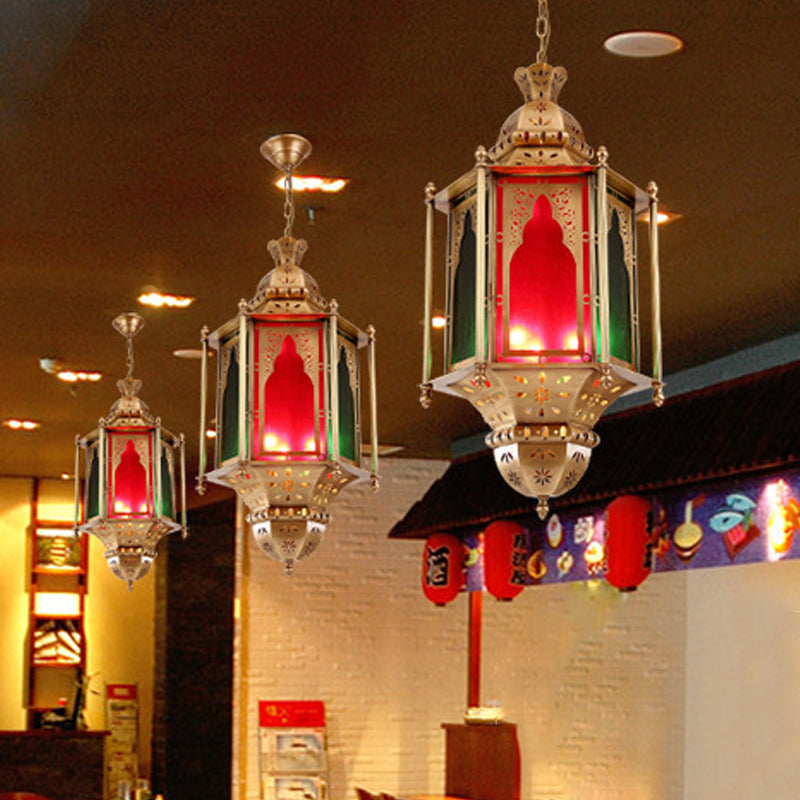 Bunte Glaslaternendecke Licht Araber 3 Lampen Restaurant Anhänger Kronleuchter in Messing