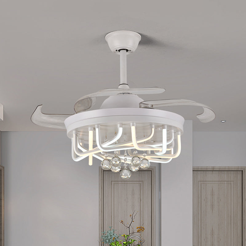 19 "W 3 Blades plafondventilatorverlichting met acryl lineaire schaduw kristal eigentijdse slaapkamer semi -spoeling montage verlichting in wit/zwart