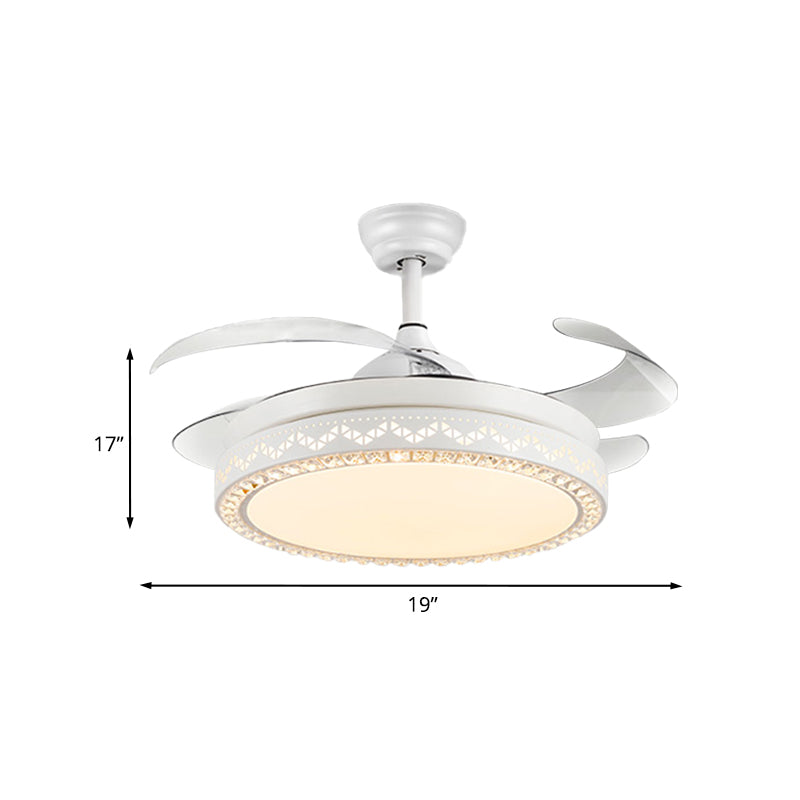 Crystal Drum Ceiling Fan Lamp Contemporary 4 Blades Dining Room Semi Flush Mount Light Fixture in Gold, 19.5" Width