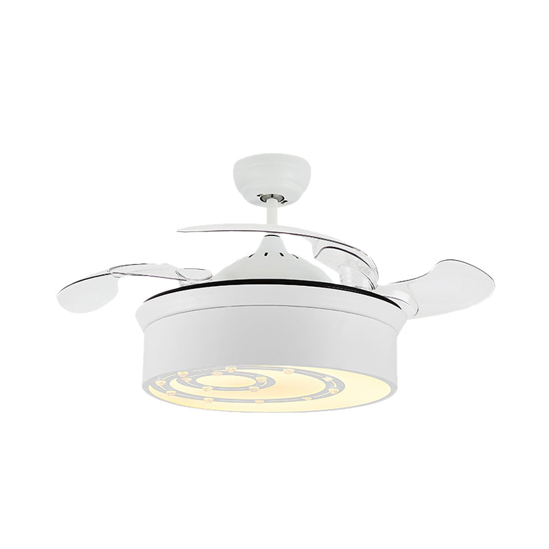 16" W White Floral/Drum Ceiling Fan Light Modern Crystal Bedroom LED Semi Flush Mount with 3 Retractable Blades