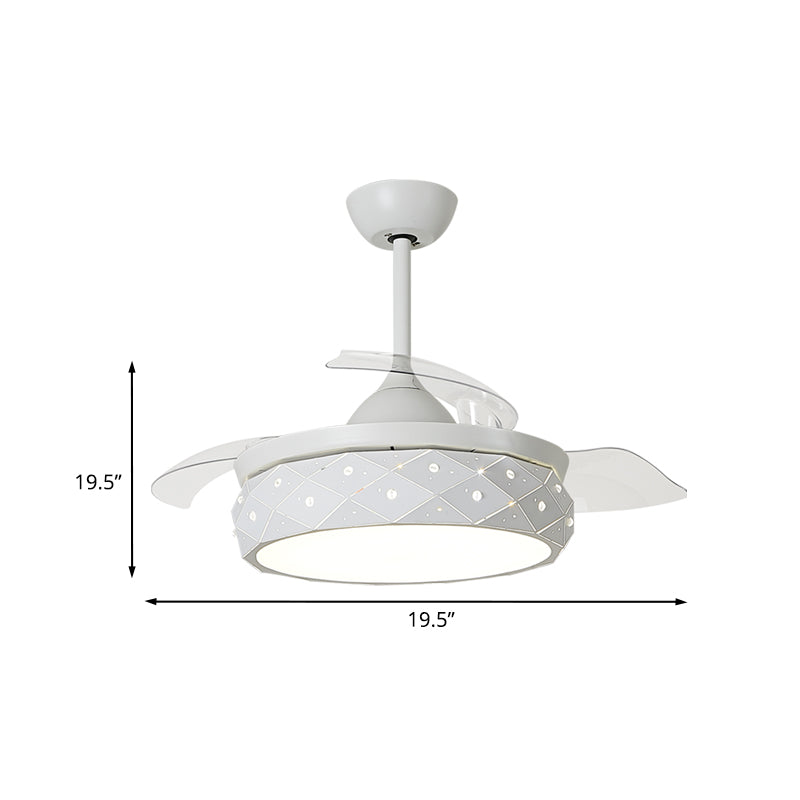 3-blade afgeschuinde gesneden drum LED-ventilatorverlichting Moderne Wit Metallic Semi Flush Mount Light Farmture, 19,5 "Breedte