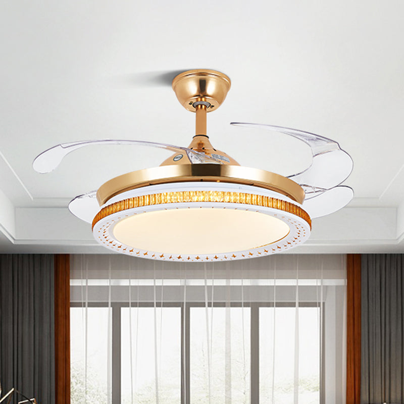 Metalen goud afwerking ventilator licht cirkelvormige eigentijdse 16 "brede led semi -spoelplafondlicht, 4 messen