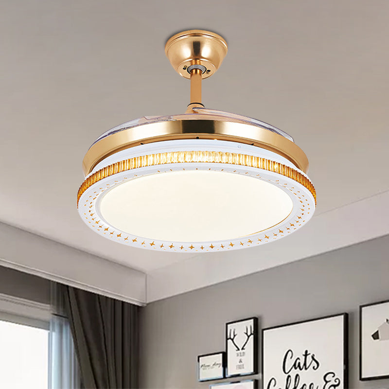 Metal Gold Finish Fan Light Circular Contemporary 16" Wide LED Semi Flush Ceiling Light, 4 Blades