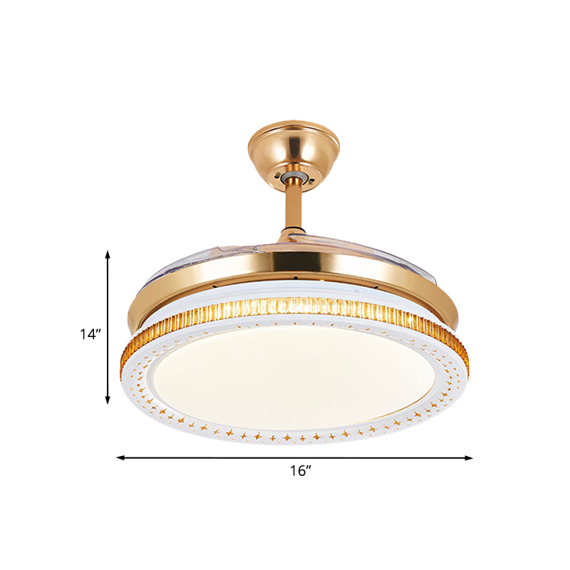 Metal Gold Finish Fan Light Circular Contemporary 16" Wide LED Semi Flush Ceiling Light, 4 Blades