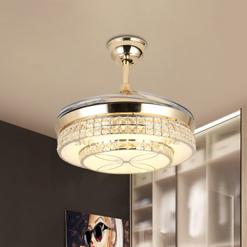 19.5 "Wide Gold LED -plafondventilator Licht Moderne kristal ingelegde niveaus Semi Flush Light -armatuur met 3 bladen