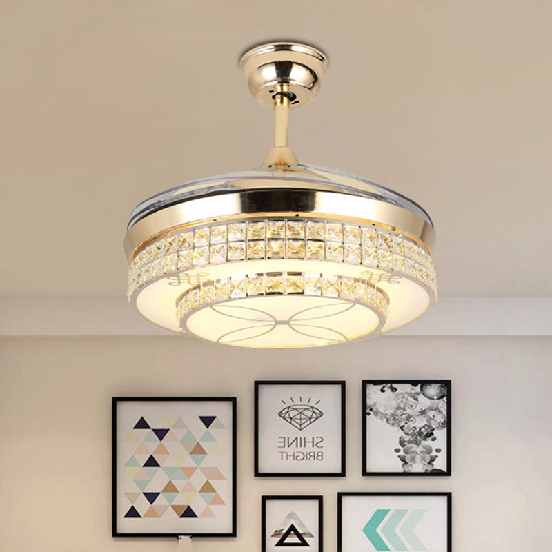 19.5 "Wide Gold LED -plafondventilator Licht Moderne kristal ingelegde niveaus Semi Flush Light -armatuur met 3 bladen