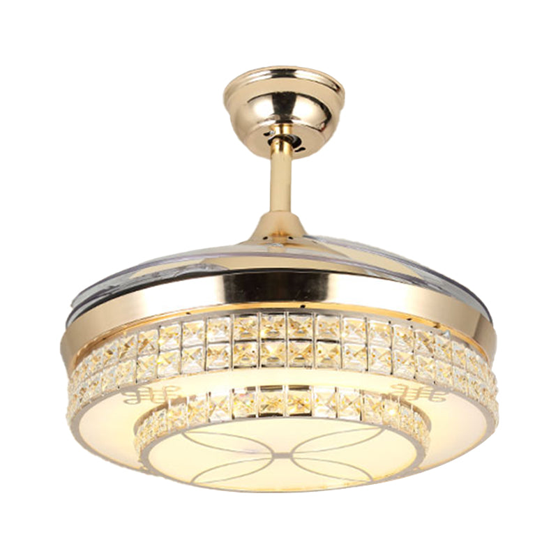 19.5 "Wide Gold LED -plafondventilator Licht Moderne kristal ingelegde niveaus Semi Flush Light -armatuur met 3 bladen