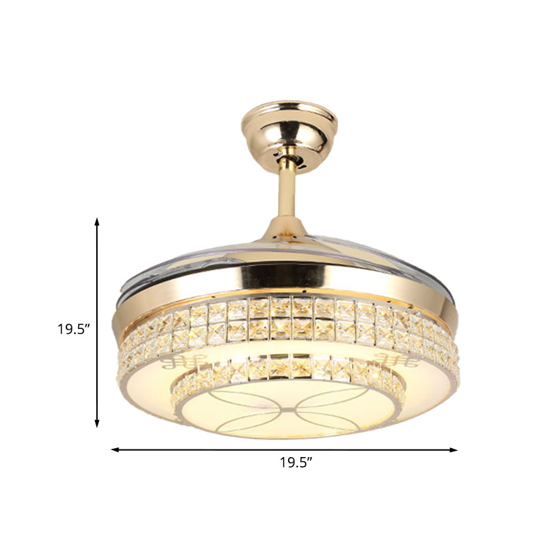 19.5" Wide Gold LED Ceiling Fan Light Modern Crystal Encrusted Tiers Semi Flush Light Fixture with 3 Blades