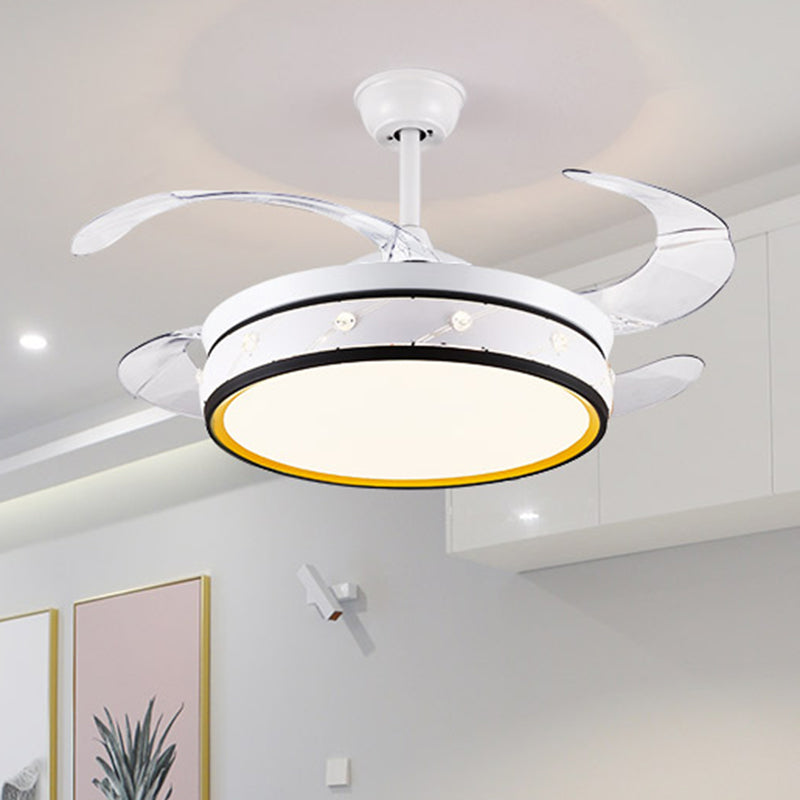 4 Blades Laser-Cut Round Metal Fan Light Simple Living Room 19" Wide LED Semi Flush Mount Lighting in White