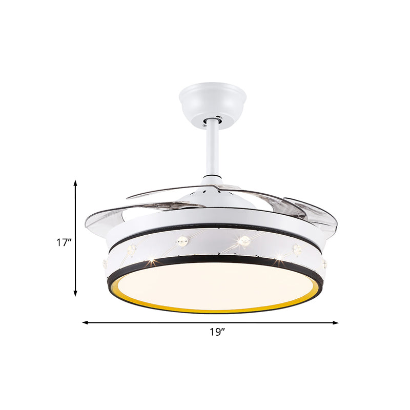 4 Blades Laser-Cut Round Metal Fan Light Simple Living Room 19" Wide LED Semi Flush Mount Lighting in White