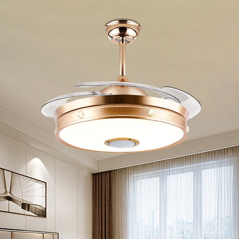 Minimalistic Round Flush Ceiling Fan 3 Blades Metal LED Semi Flush Light in Gold, 19" Width