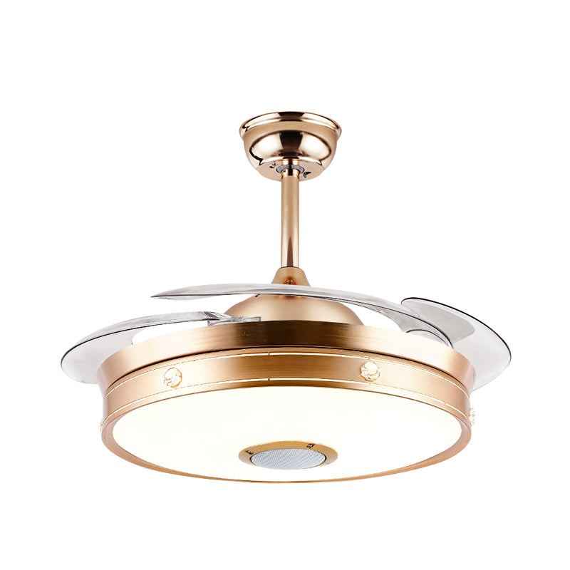 Minimalistische ronde spoelplafondventilator 3 bladen metaal LED Semi Flush Light in goud, 19 "breedte