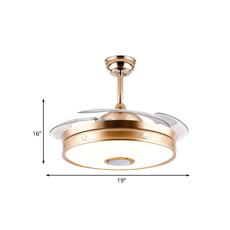 Minimalistic Round Flush Ceiling Fan 3 Blades Metal LED Semi Flush Light in Gold, 19" Width