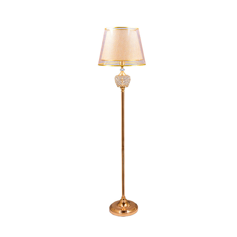 1-Light Standing Floor Light Vintage Chamber Reading Floor Lamp with Double Cone Fabric Shade in Gold