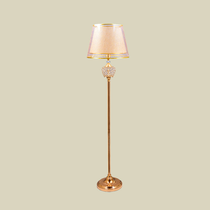 1-Light Standing Floor Light Vintage Chamber Reading Floor Lamp with Double Cone Fabric Shade in Gold