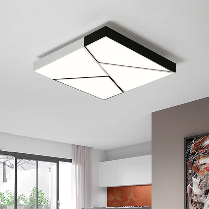 Lampada da soffitto rettangolare per soggiorno, moderna, in metallo, a LED, in bianco e nero, con paralume in acrilico, colore bianco caldo, 21,5"/38"/45" di larghezza