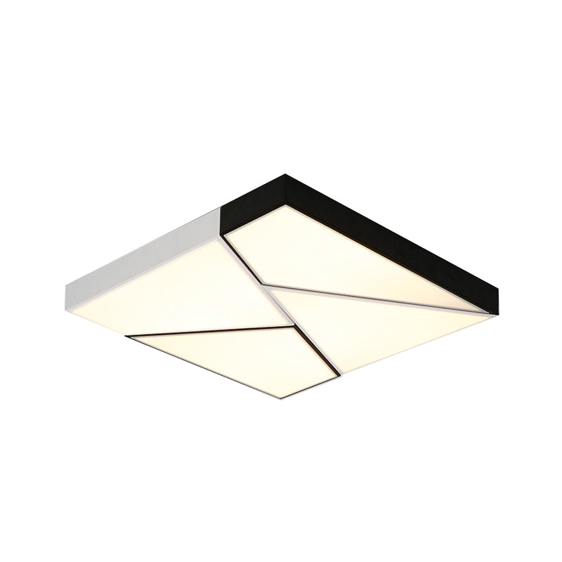 Rechthoek inbouwlamp moderne metalen LED zwart-wit woonkamer plafondlamp met acryl kap in warm/wit, 21,5"/38"/45" breed