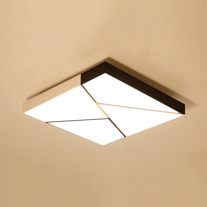 Rectangle Flush Mount Light Modern Metal LED Black and White Living Room Ceiling Light Fixture with Acrylic Shade in Warm/White, 21.5"/38"/45" Wide