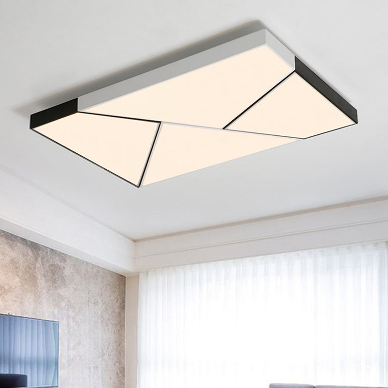 Rectangle Flush Mount Light Modern Metal LED Black and White Living Room Ceiling Light Fixture with Acrylic Shade in Warm/White, 21.5"/38"/45" Wide