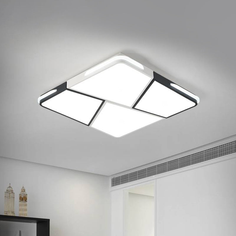 Integrated LED Living Room Ceiling Light Fixture with Rectangular/Square Acrylic Shade Modern White Flush Mount Light, 21.5"/37.5"/45" Wide