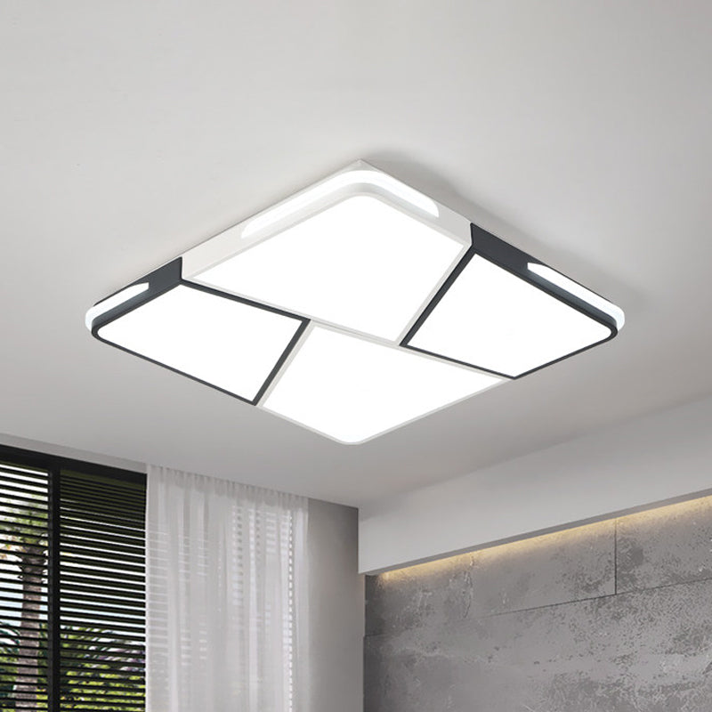 Lámpara de techo LED integrada para sala de estar con pantalla acrílica rectangular/cuadrada, luz blanca moderna de montaje empotrado, 21,5"/37,5"/45" de ancho