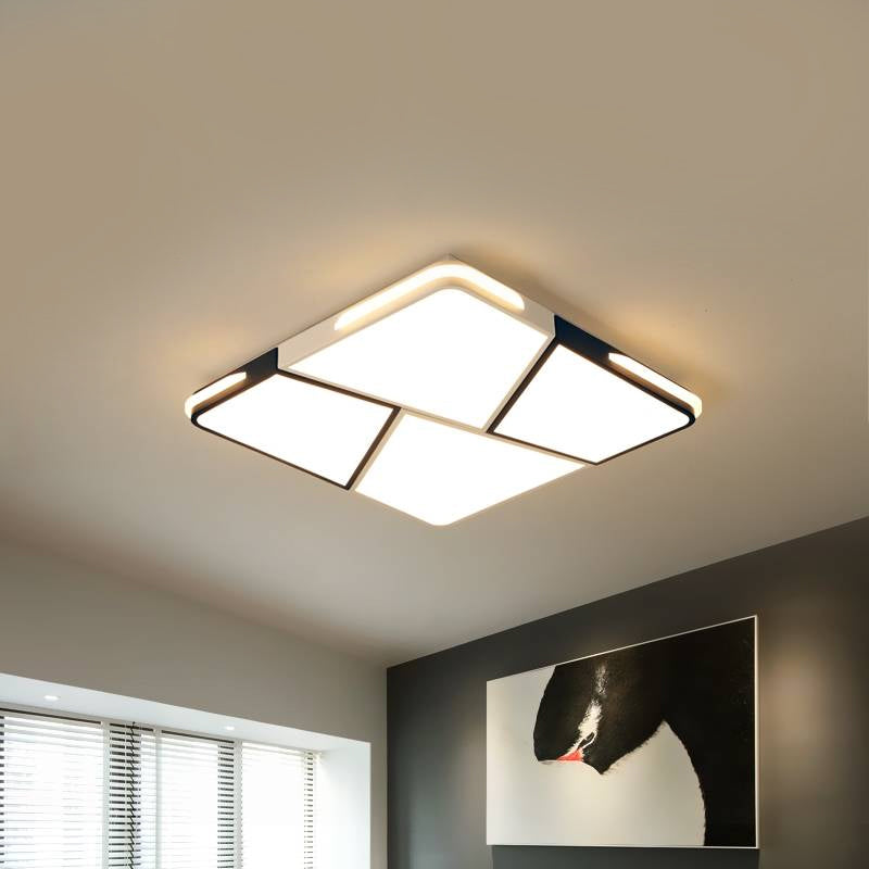 Lámpara de techo LED integrada para sala de estar con pantalla acrílica rectangular/cuadrada, luz blanca moderna de montaje empotrado, 21,5"/37,5"/45" de ancho