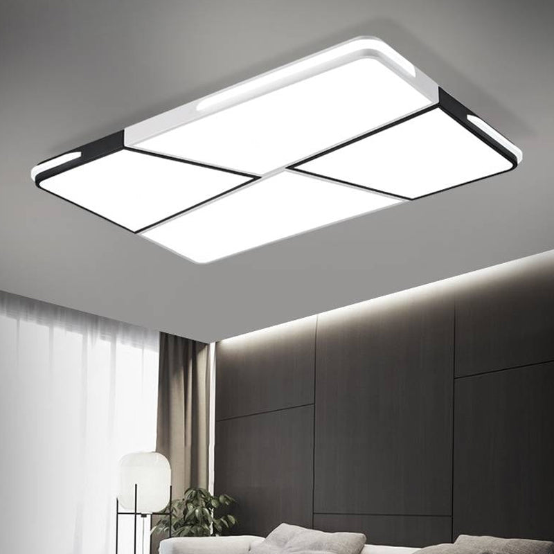 Integrated LED Living Room Ceiling Light Fixture with Rectangular/Square Acrylic Shade Modern White Flush Mount Light, 21.5"/37.5"/45" Wide