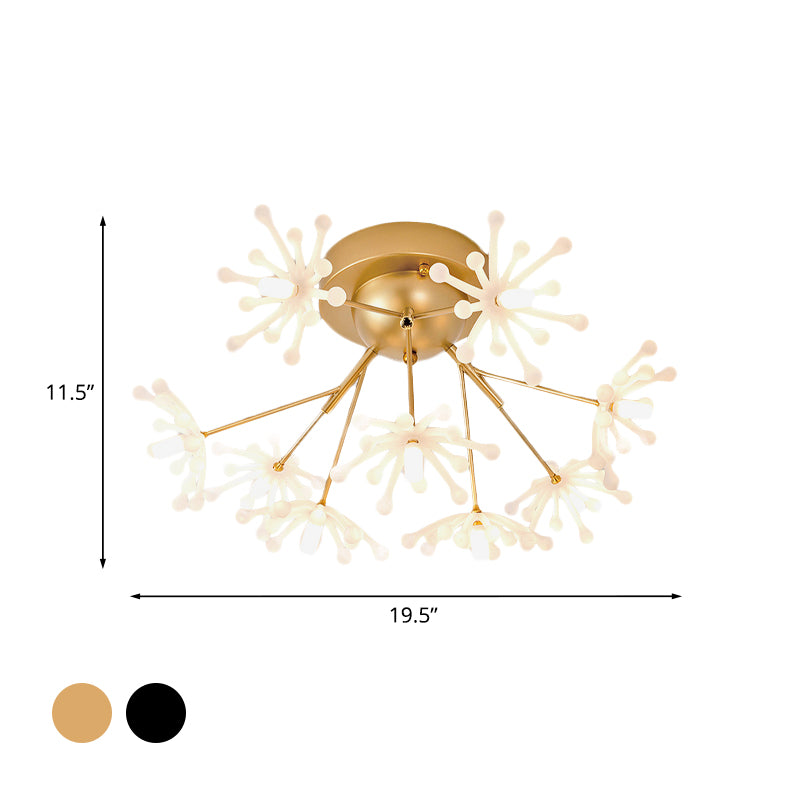 Forma nórdica de fuegos artificiales iluminación semi montura metálica 9 luces lámpara de al ras del dormitorio en negro/dorado