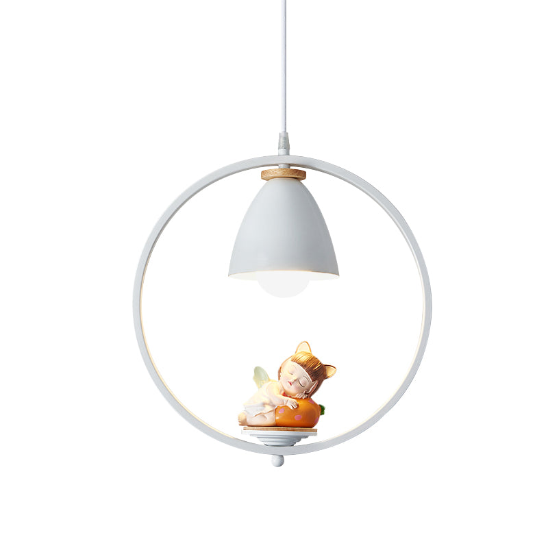 Fer Bell and Ring Hanging Light Kit nordic 1 tête blanc finition pendulum lampe avec cochon / fille / garçon déco