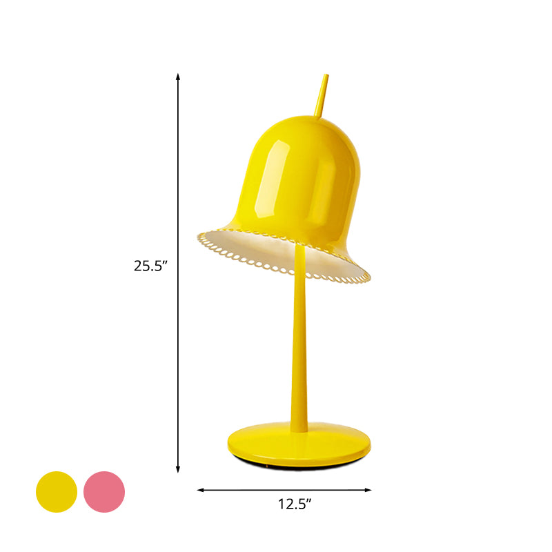 Single Bedroom Night Light Macaron Pink/Yellow Finish Table Lamp with Bell Shaped Metal Shade