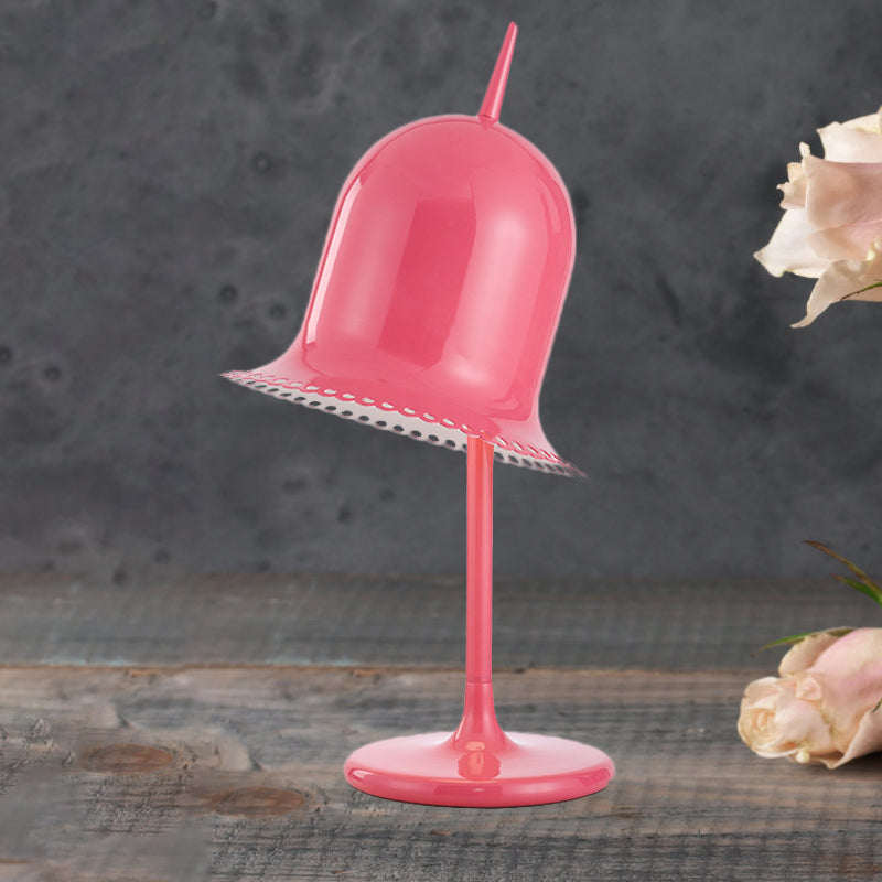 Single Bedroom Night Light Macaron Pink/Yellow Finish Table Lamp with Bell Shaped Metal Shade