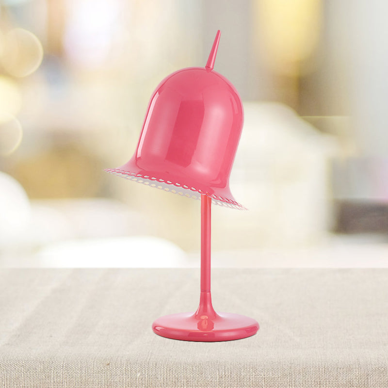 Single Bedroom Night Light Macaron Pink/Yellow Finish Table Lamp with Bell Shaped Metal Shade