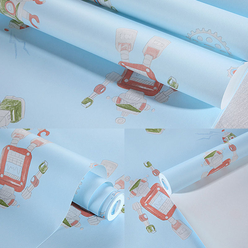 Robot and Astronaut Non-Pasted Wallpaper Roll for Children's Bedroom, 57.1 sq ft., Pastel Color