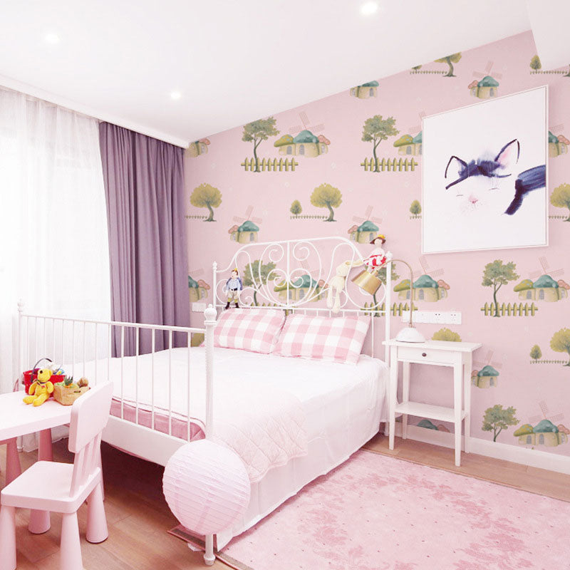 Non-Pasted 20.5" x 33' Wallpaper Simple Cartoon Mushroom Wall Covering for Boy or Girl