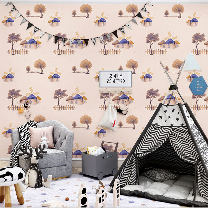 Non-Pasted 20.5" x 33' Wallpaper Simple Cartoon Mushroom Wall Covering for Boy or Girl