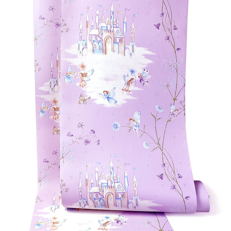 Castle and Flower Non-Pasted Wallpaper Roll, 33-foot x 20.5-inch, Pastel Color