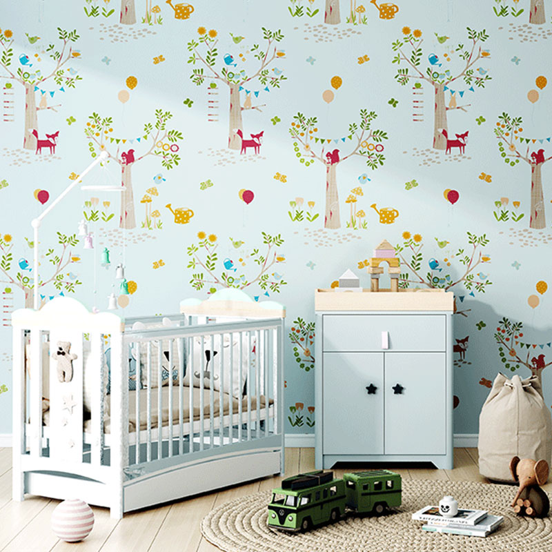 Decorative Non-Pasted Wallpaper Forest and Balloon Non-Woven Wall Decor in Pastel Color for Kid