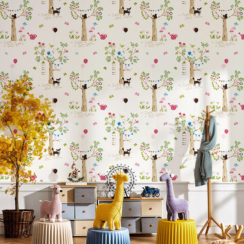 Decorative Non-Pasted Wallpaper Forest and Balloon Non-Woven Wall Decor in Pastel Color for Kid