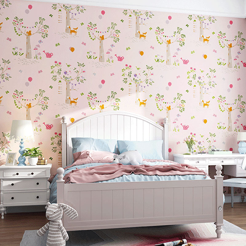 Decorative Non-Pasted Wallpaper Forest and Balloon Non-Woven Wall Decor in Pastel Color for Kid