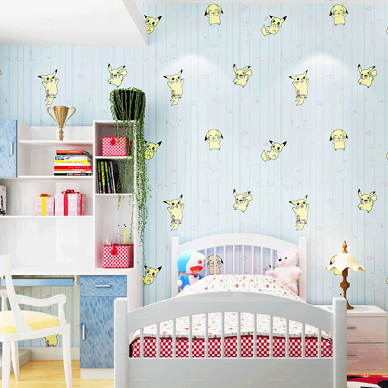 Non-Pasted Wallpaper Roll with Pastel Color Brick and Cartoon Animal Design for Kid, 20.5"W x 31'L