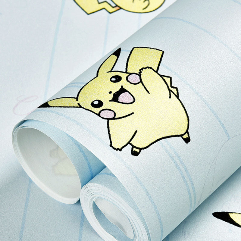 Non-Pasted Wallpaper Roll with Pastel Color Brick and Cartoon Animal Design for Kid, 20.5"W x 31'L