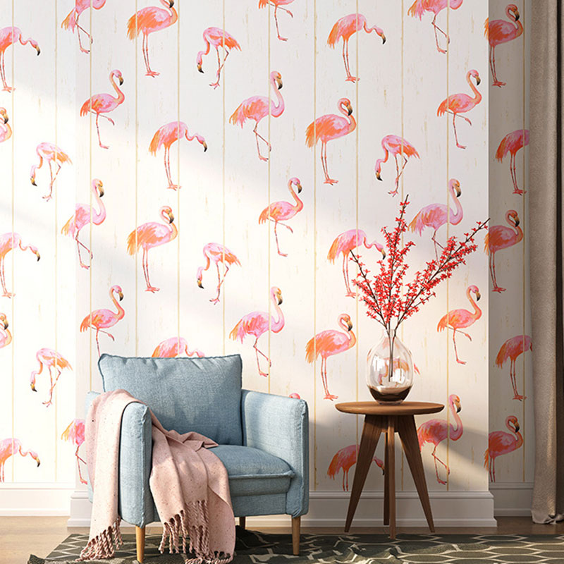 Romantic Flamingo Non-Pasted Wallpaper for Girl's Bedroom, 57.1 sq ft.