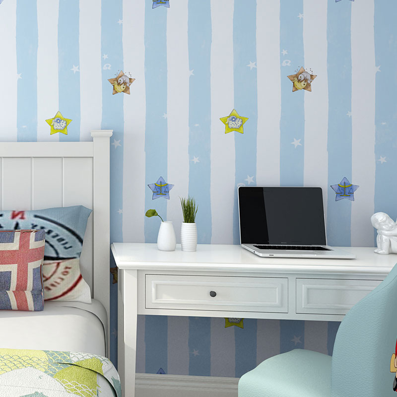 Decorative Soft Color Wallpaper Roll Non-Pasted Star and Fish Wall Covering for Girl, Non-Pasted