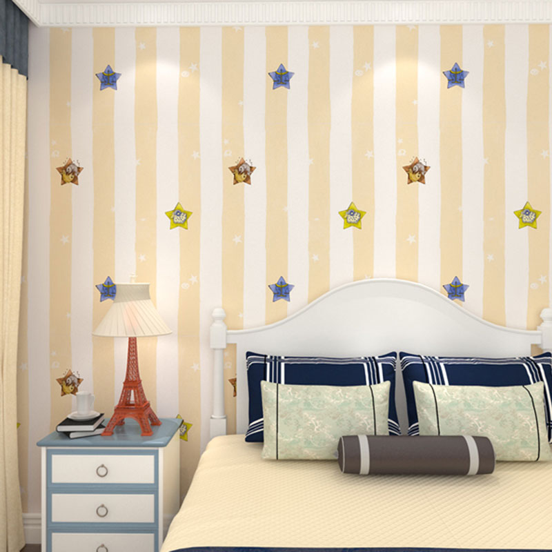 Decorative Soft Color Wallpaper Roll Non-Pasted Star and Fish Wall Covering for Girl, Non-Pasted