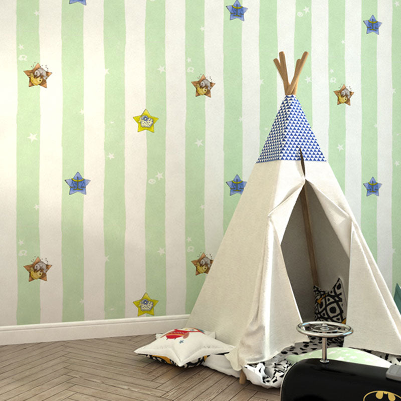 Decorative Soft Color Wallpaper Roll Non-Pasted Star and Fish Wall Covering for Girl, Non-Pasted