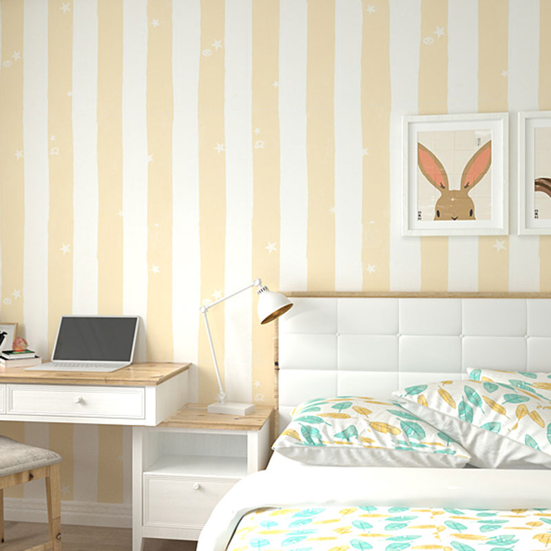 Non-Pasted Wallpaper Roll Non-Pasted Stripe Wall Covering for Children's Bedroom Decoration