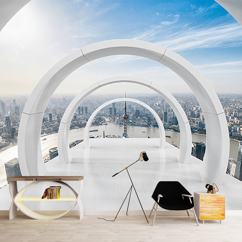 Decorative Non-Woven Mural Wallpaper Contemporary Open-Viewed 3D Stretched Tunnel Wall Decor for Office