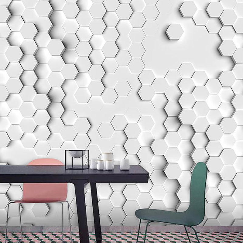 Original Grey 3D Print Hexagon Whole Mural Wallpaper for Coffee Shop and Bar Wall Decor