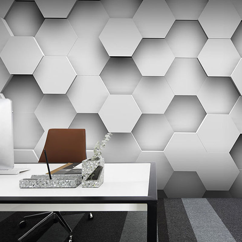 Original Grey 3D Print Hexagon Whole Mural Wallpaper for Coffee Shop and Bar Wall Decor