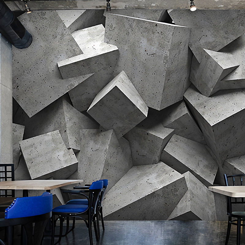 Industrial Mural Wallpaper Pastel Grey Irregular 3D Geometries Wall Art, Customized Size Available